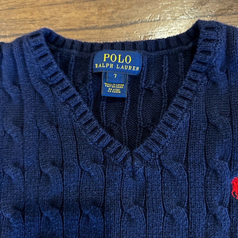 Polo Ralph Lauren Boys Cable Knit Sweater Vest Navy Size 7 - Picture 2 of 3